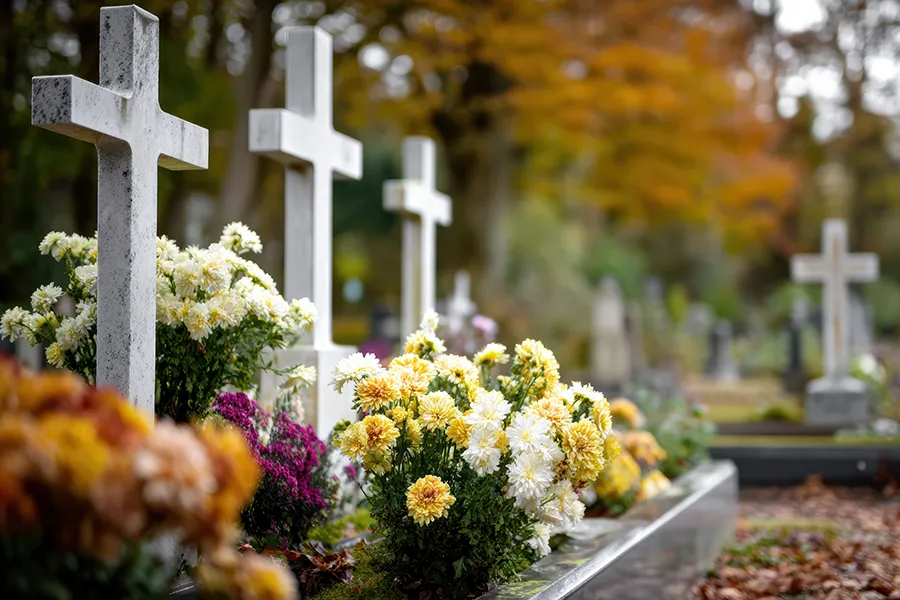 Friedhof mit weißen Kreuzen